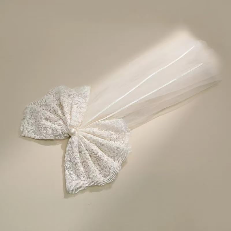 white lace bow bridal and flower girl hair clip — image 2 White Lace Bow Bridal and Flower Girl Hair Clip — detail 1