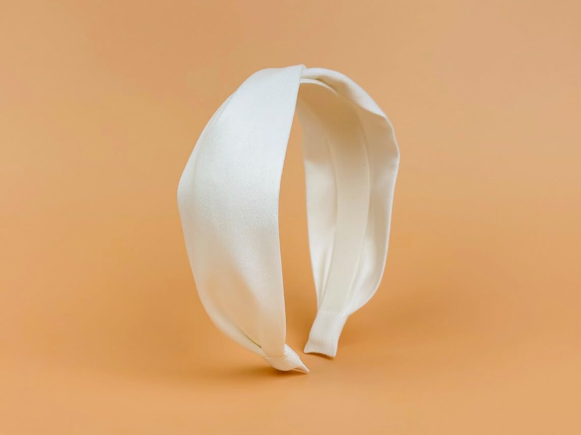 white satin twist bridal headband — image 1 White Satin Twist Bridal Headband