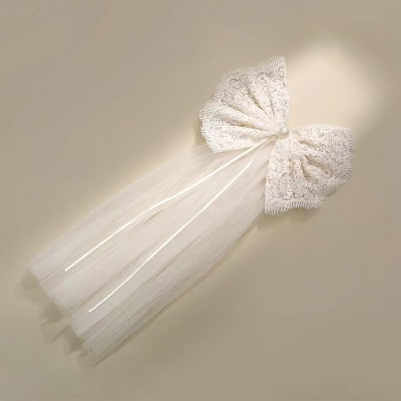 white lace bow bridal and flower girl hair clip — image 1 White Lace Bow Bridal and Flower Girl Hair Clip