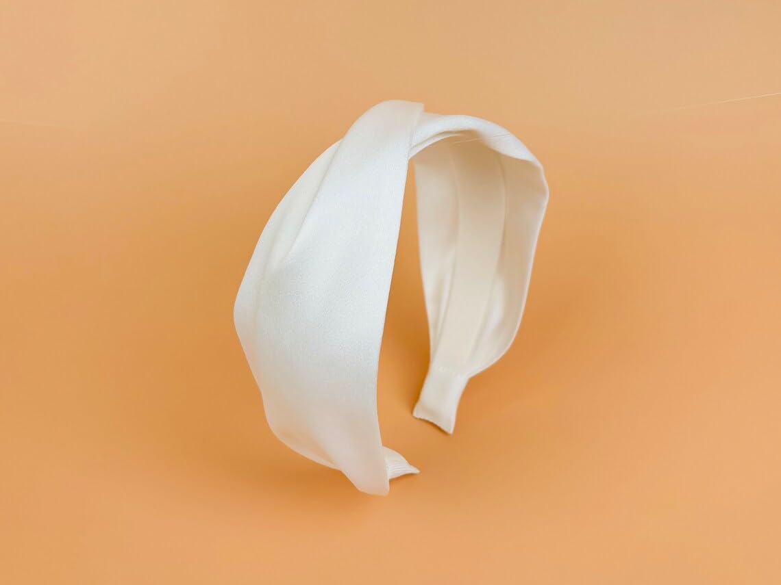 white satin twist bridal headband — image 3 White Satin Twist Bridal Headband — detail 2