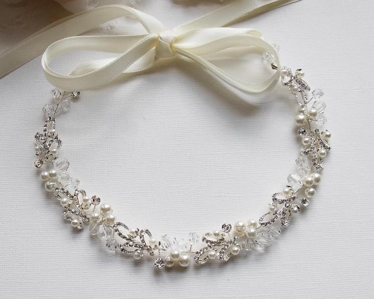 pearl and crystal wedding hair vine — image 2 Pearl and Crystal Wedding Hair Vine — detail 1