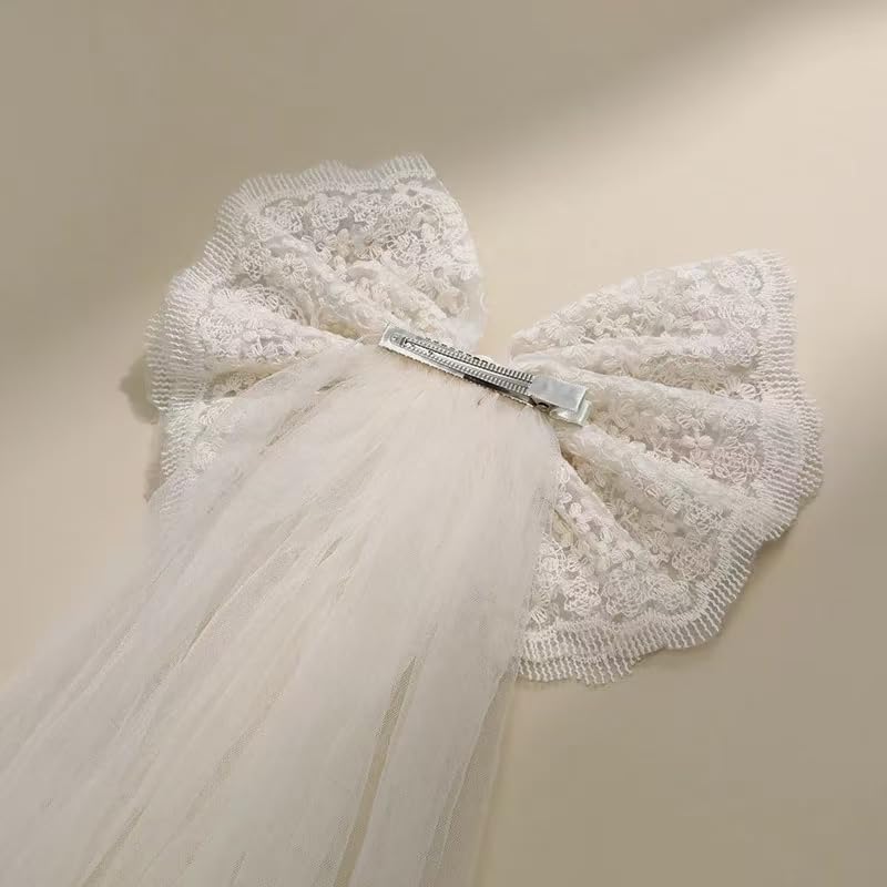 white lace bow bridal and flower girl hair clip — image 4 White Lace Bow Bridal and Flower Girl Hair Clip — detail 3
