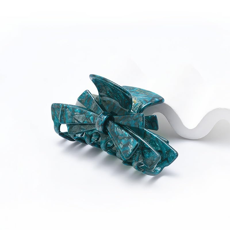 marbled acrylic double sided bow hair claw – green — image 3 Marbled Acrylic Double-Sided Bow Hair Claw – Green — detail 2