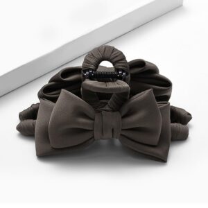 Large Satin Bow Hair Claw – Coffee