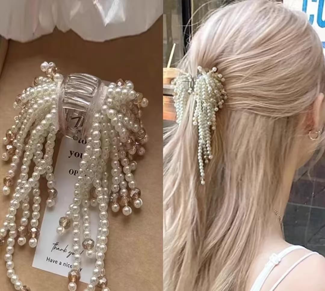 faux pearl tassel hair claw clip — image 4 Faux Pearl Tassel Hair Claw Clip — detail 3
