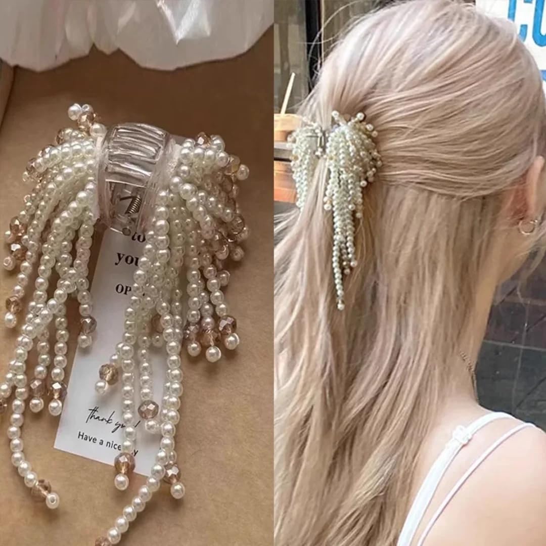 faux pearl tassel hair claw clip — image 2 Faux Pearl Tassel Hair Claw Clip — detail 1
