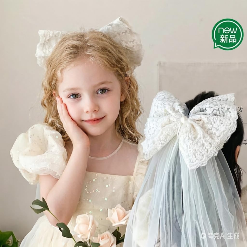 white lace bow bridal and flower girl hair clip — image 7 White Lace Bow Bridal and Flower Girl Hair Clip — detail 6